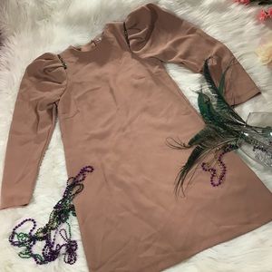 H&M Beige Puff Sleeves padded shoulder  Dress Sz 4